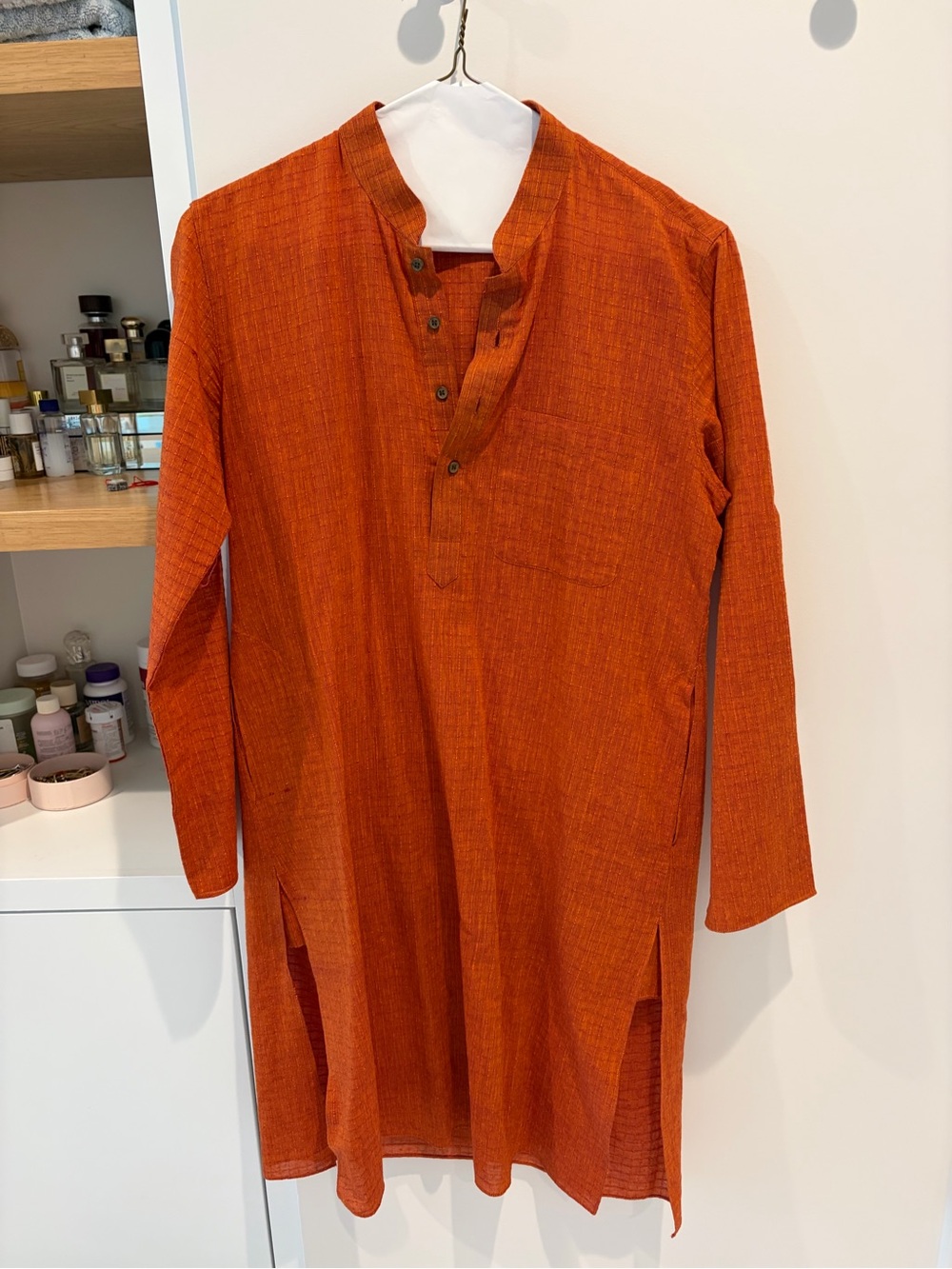 Men's Orange Long Kurta Shirt - Casual Ethnic